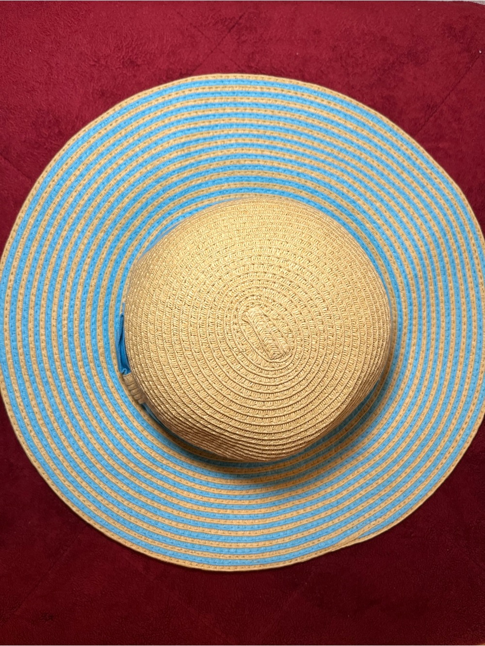 Wide-Brim Straw Sun Hat - Natural and Blue